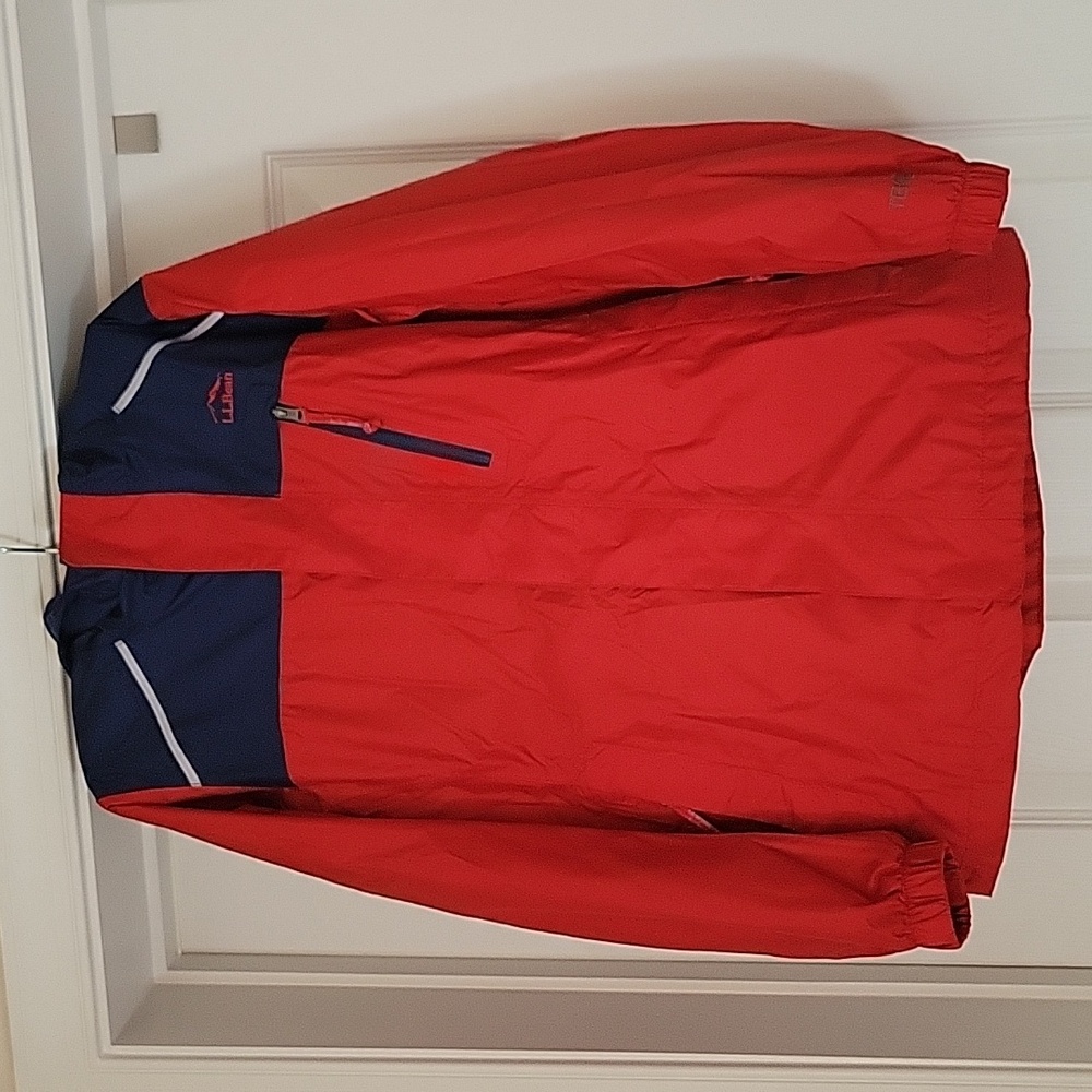 Kids L.L.Bean Fleece Lined rain jacket red/navy (10-12)